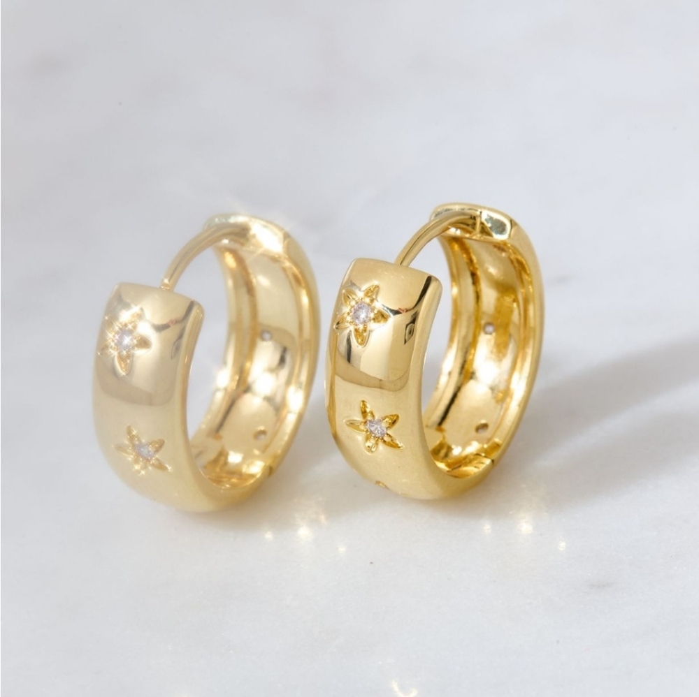 14K Gold Plated American Eagle Keepers Collection Celestial Star Hoop Earrings